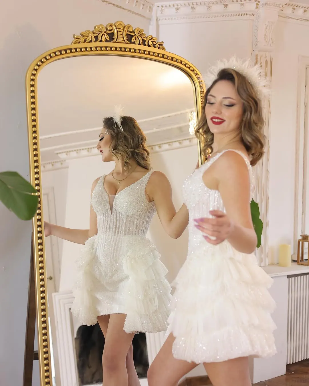 Beyaz Fırfırlı After Party Elbise - Görsel 5