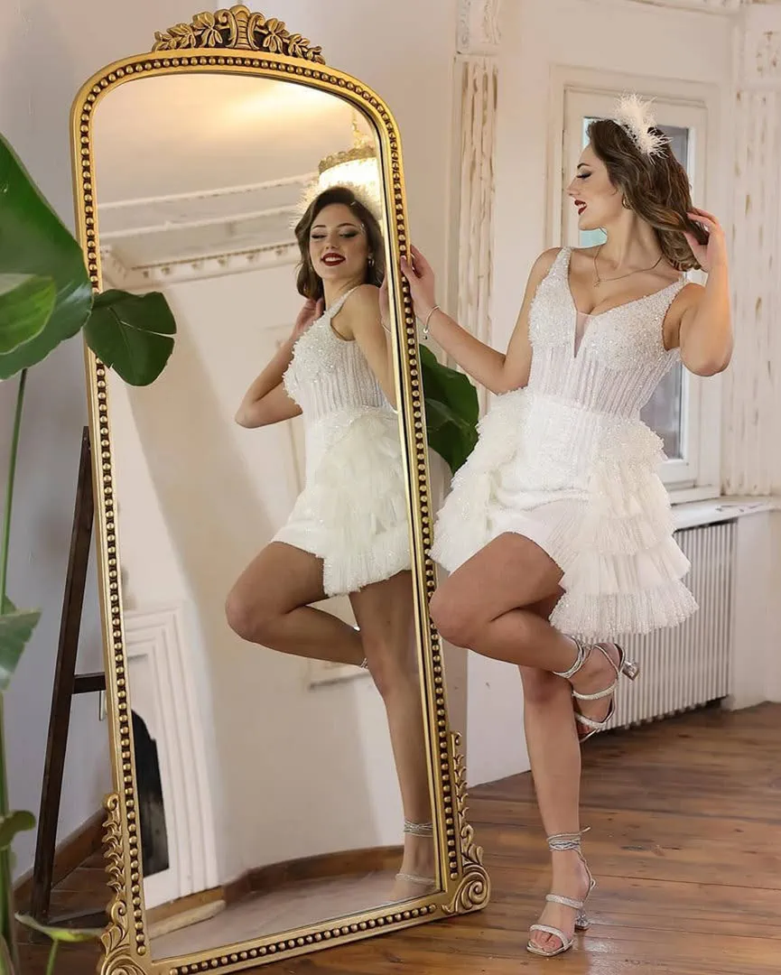 Beyaz Fırfırlı After Party Elbise - Görsel 9